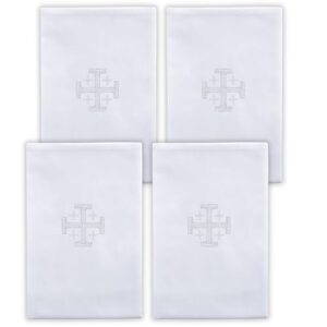 trinity church supply jerusalem cross embroidered lavabo towel set - pure linen, absorbent, 11x17, for liturgical use - pack of 4