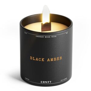 crvft men's candle - cherry wood candle - soy candle 45 hour burn time - room decor and housewarming gift for men - 7oz/200g (black amber)