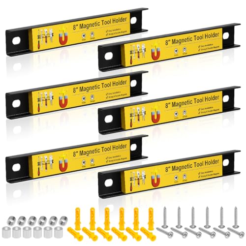 UCINNOVATE 8” Magnetic Tool Holder, 6 Pack Heavy Duty Magnetic Screwdriver Organizer Tool Holder Strips, Magnetic Strip Holder Workbench Storage, Magnet Tool Organization Bar for Wall Garage Wrenches