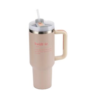 QueenL Singer 40 Oz Tumbler with Handle and Straw - Insulated Stainless Water Bottle Fits in Car Cup Holder - Double Walled Water Bottles with Lid - Great gift for women & teens, Large, Rose Quartz