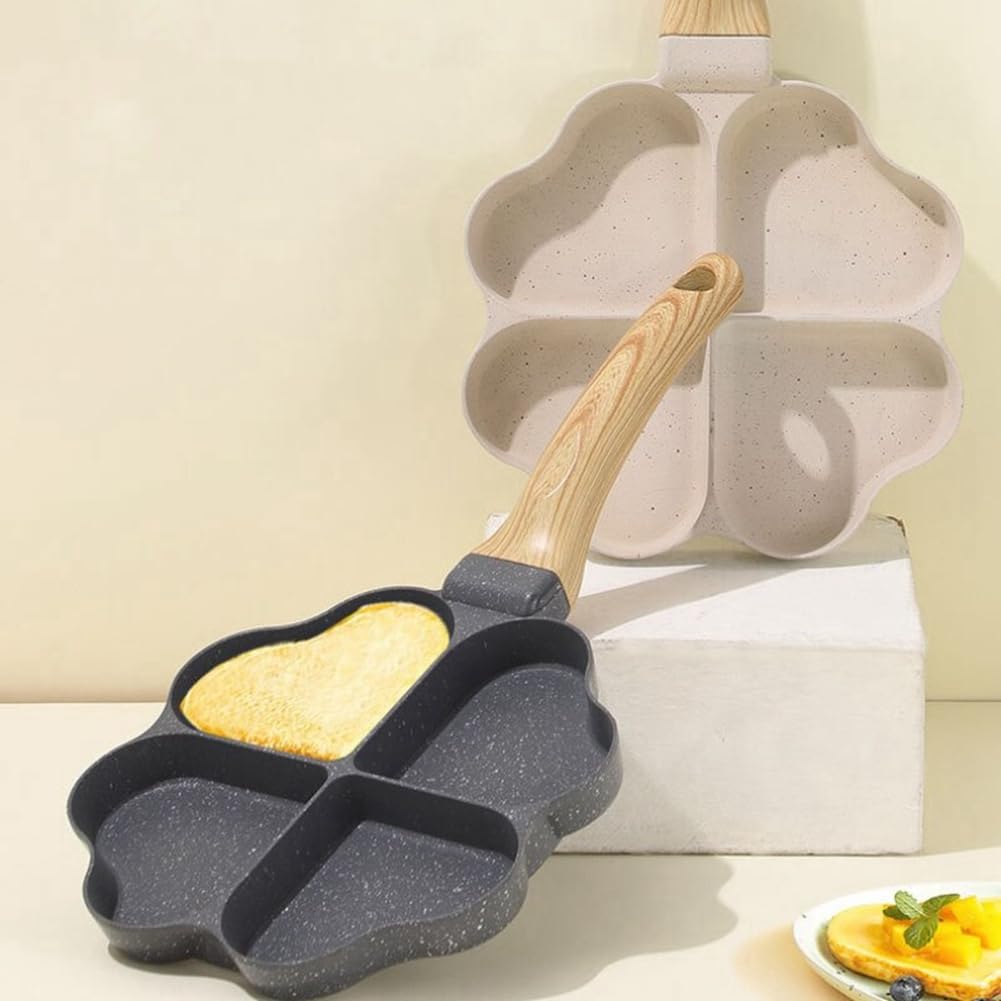 Pasuihcay Heart Shaped Egg Pan Mini Egg Dumpling Pan Hamburger Steak 4 Grid Breakfast Pan, White