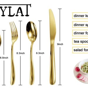 20-Piece Gold Silverware set with Dinner knvies,Gold Flatware Set for 4,Food-Grade Stainless Steel Tableware Cutlery Set,Mirror Polished & Dishwasher Safe