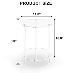 CHONOVO Clear Acrylic Round Side Table for Small Spaces, Acrylic Clear Coffee/End/Bedside Table,2-Tier Acrylic Nightsand/Furniture for Living Room, Bedroom, Bathroom, Garden, Office