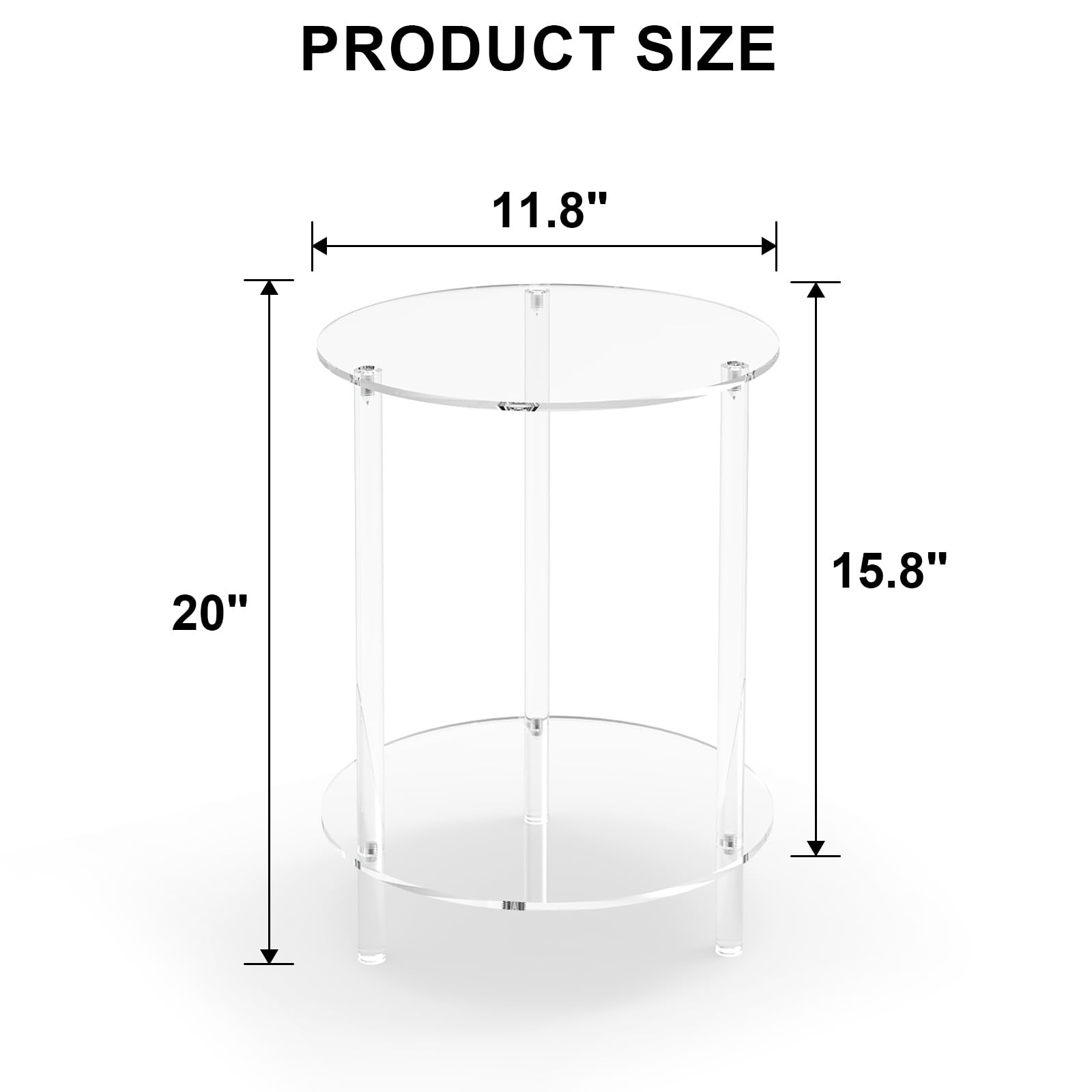 CHONOVO Clear Acrylic Round Side Table for Small Spaces, Acrylic Clear Coffee/End/Bedside Table,2-Tier Acrylic Nightsand/Furniture for Living Room, Bedroom, Bathroom, Garden, Office