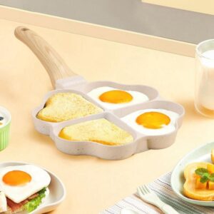 Pasuihcay Heart Shaped Egg Pan Mini Egg Dumpling Pan Hamburger Steak 4 Grid Breakfast Pan, White