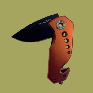 SELUCREH Pocket Knife for Men, Folding Knives with Seat belt Cutter,Glass Breaker, Household, Workshop，Pocket Clip for Men,Sharp Camping Survival Hiking，（Orange）