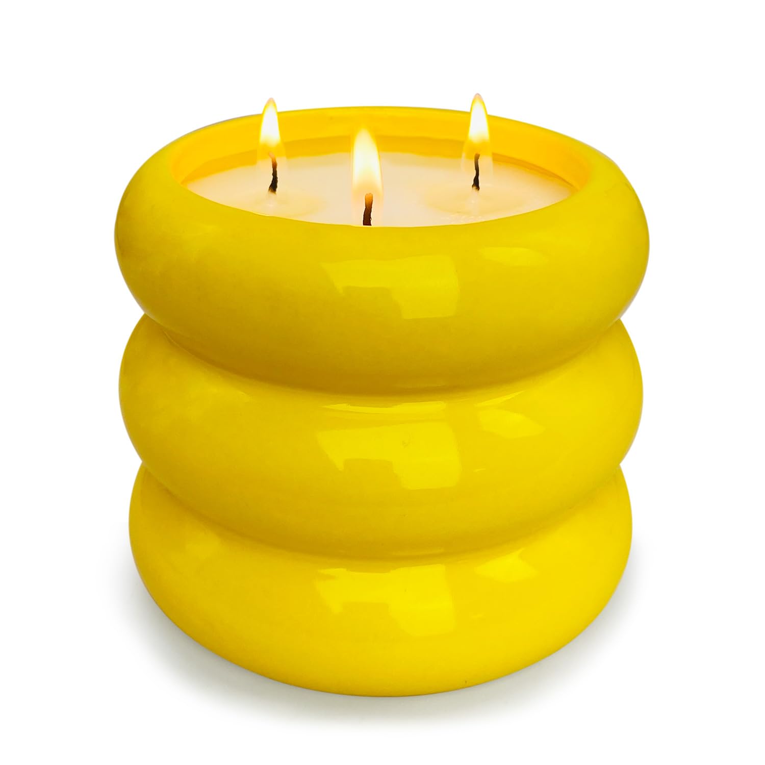 Outdoor 3 Wick Large Citronella Candle, 18oz, Ceramic, Yellow, Strong Lemongrass Scented Candles, for Patio Decor, Outside Table, Beautiful Candle Jars