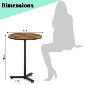 Small Round Dining Table,Modern Round Kitchen Table with Adjustable Base and Wood Top for Small Spaces,Space Saving Circle Coffee Table for Living Room,Dining Room,Kitchen,Rustic Brown