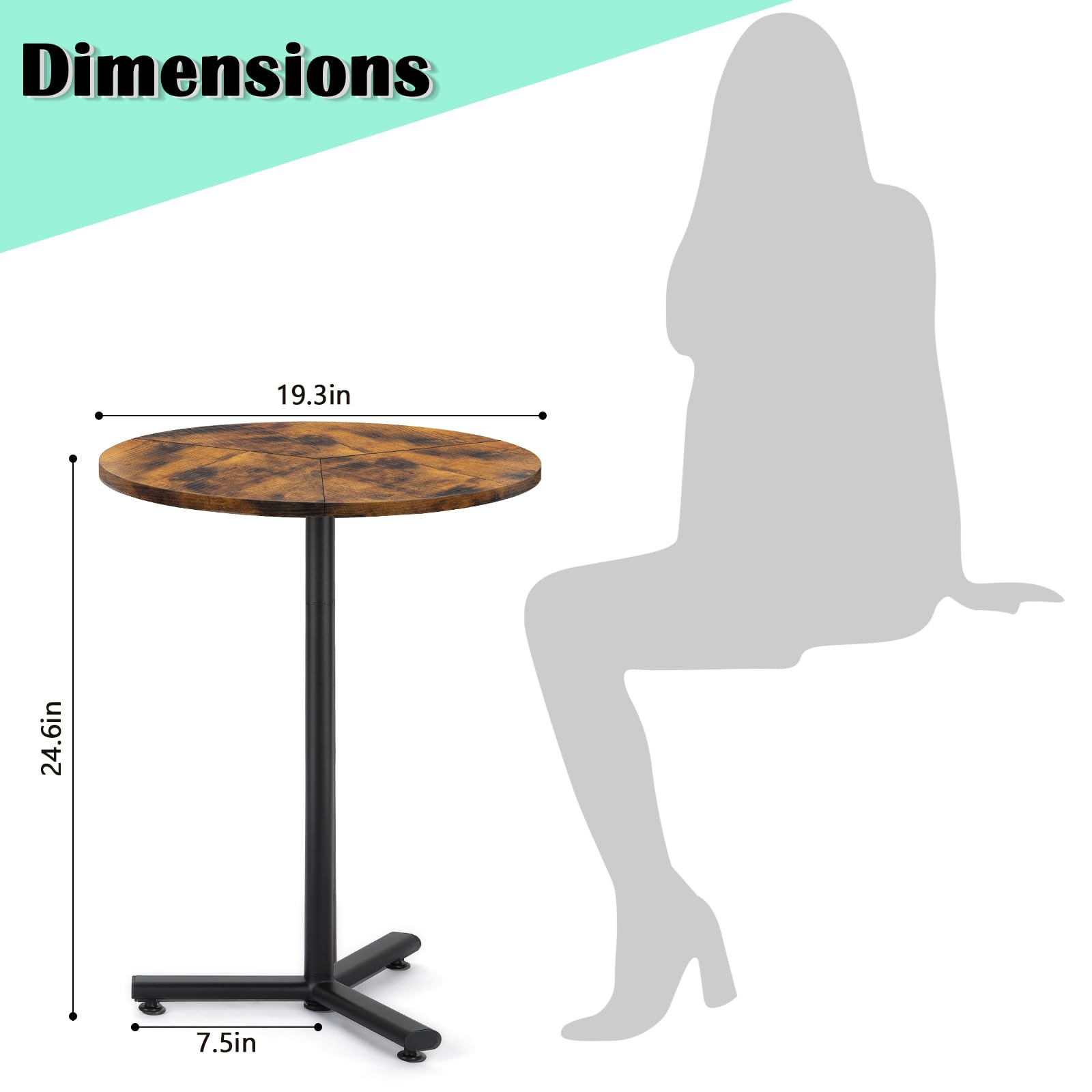 Small Round Dining Table,Modern Round Kitchen Table with Adjustable Base and Wood Top for Small Spaces,Space Saving Circle Coffee Table for Living Room,Dining Room,Kitchen,Rustic Brown