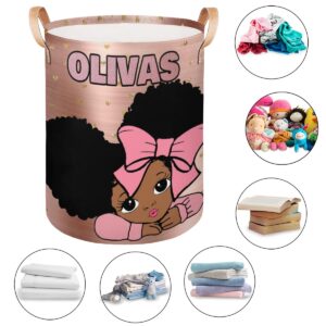 Personalized Laundry Basket, Custom Gift Laundry Hamper, Collapsible Nursery Waterproof Laundry Baskets, Dirty Clothes Toy Hamper with Handles Glittery Rose Gold Princess