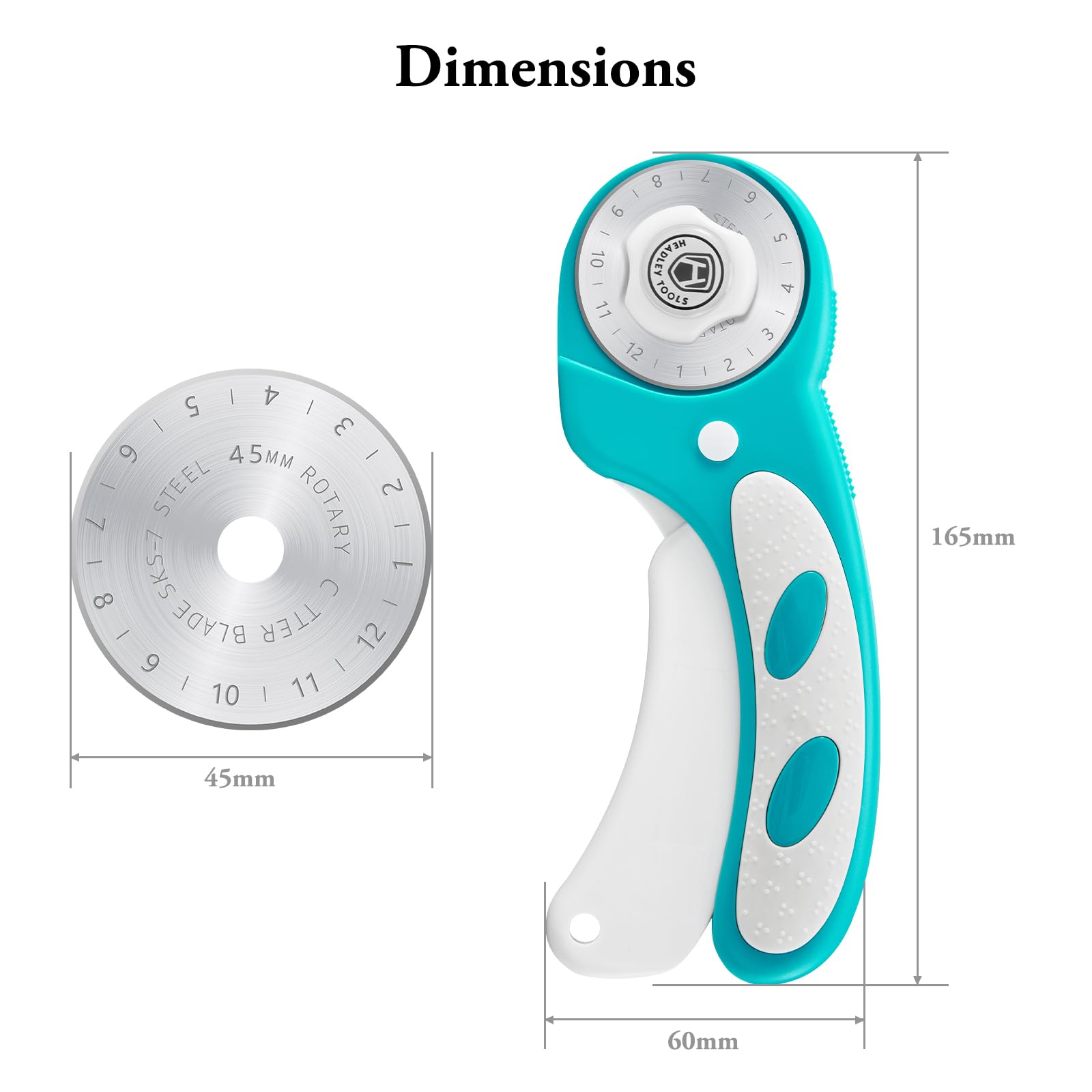 Headley Tools Upgraded 45mm Rotary Cutter with Bearing Design for Smoother, Deeper Cuts, Ergonomic Comfort Rolling Cutter with Safety Lock for Fabric, Leather, Sewing, Crafting, Quilting (Green)