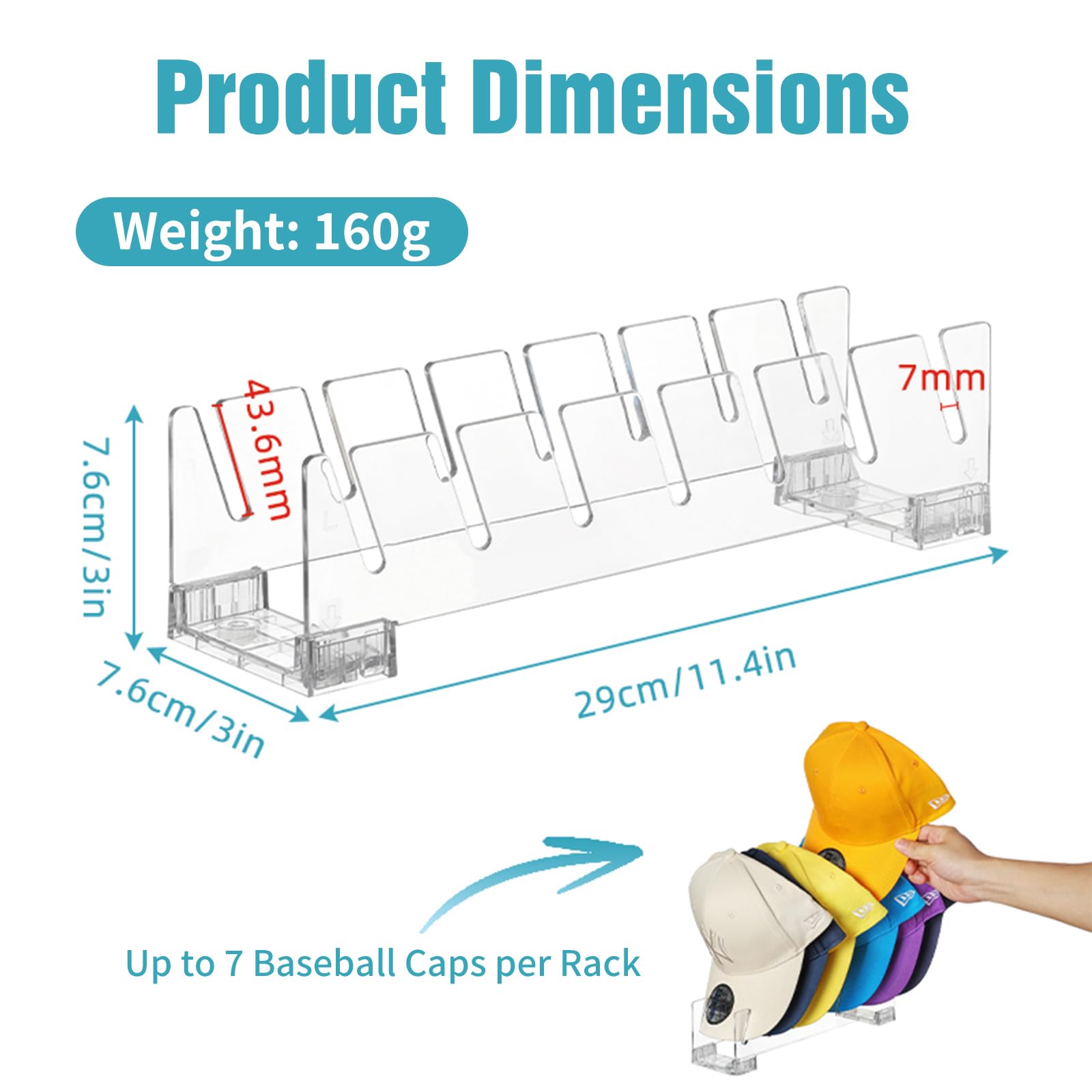 SUHERCBD Hat Stand for Baseball Caps, 2Pcs No Install Hat Acrylic Organizers Hat Storage for 14Caps,Hat Racks for Baseball Caps Display and Organizer for Bedroom, Closet, Dresser, Office