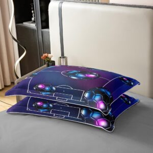 Feelyou Football Duvet Cover 100% Cotton Twin Size Rugby Sports Reversible Bedding Set for Ultra Soft Soccer Ball Game Comforter Cover Set Blue Purple Bedspread Cover Room Decor Bedclothes Zipper