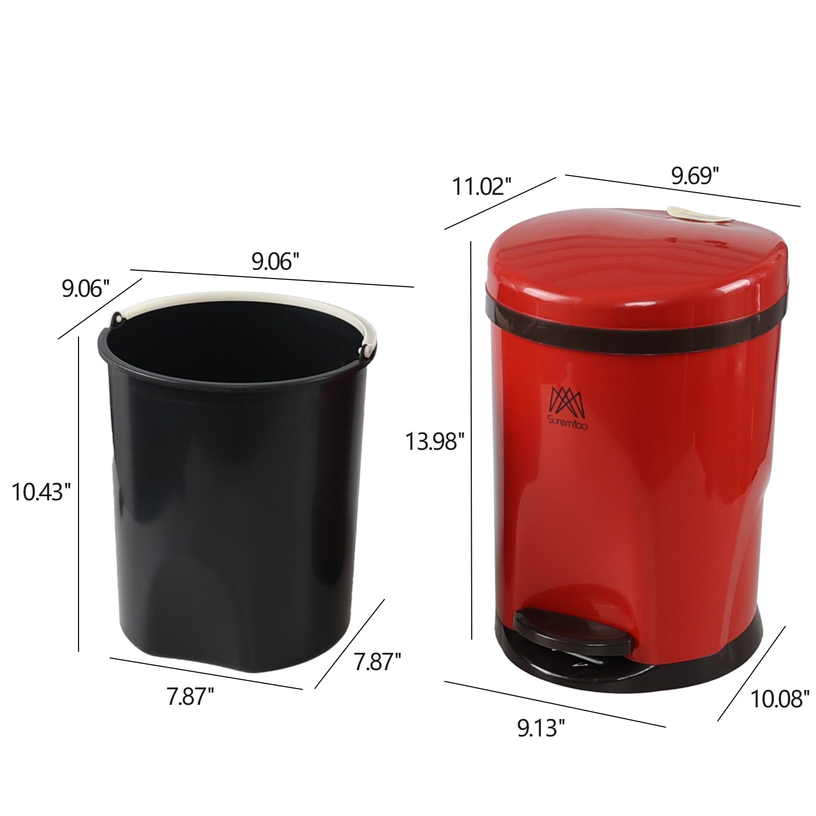 Fabnati 10 L Round Plastic Pedal Trash Can, Red Garbage Can with Foot Pedal