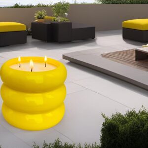 Outdoor 3 Wick Large Citronella Candle, 18oz, Ceramic, Yellow, Strong Lemongrass Scented Candles, for Patio Decor, Outside Table, Beautiful Candle Jars