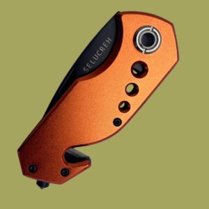 SELUCREH Pocket Knife for Men, Folding Knives with Seat belt Cutter,Glass Breaker, Household, Workshop，Pocket Clip for Men,Sharp Camping Survival Hiking，（Orange）