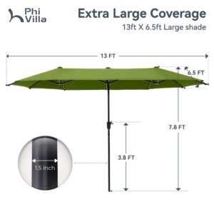 PHI VILLA 13ft Large Patio Umbrellas, Double-Sided Outdoor Market Rectangle Umbrella for Outside, Lime Green