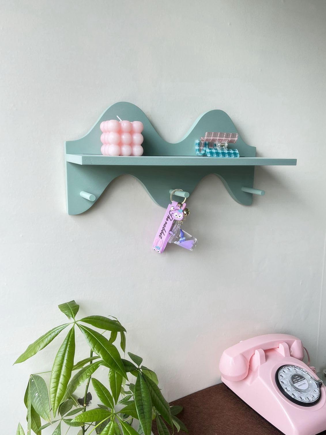 cozifycasa Floating Shelves for Wall Shelf with Hooks Key Holder Purse Rack Hanger Wood Small Cute Shelf for Bathroom Bedroom Game Room (sage Green)