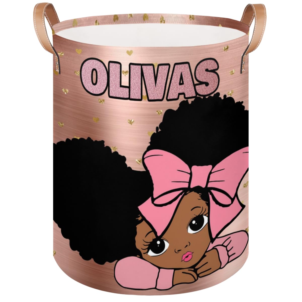 Personalized Laundry Basket, Custom Gift Laundry Hamper, Collapsible Nursery Waterproof Laundry Baskets, Dirty Clothes Toy Hamper with Handles Glittery Rose Gold Princess