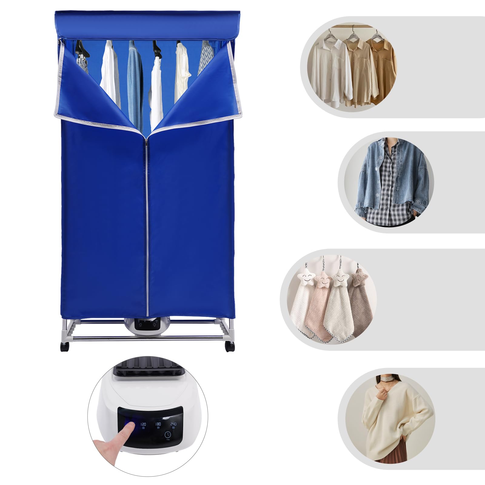 Foldable Clothes Dryer Portable Travel Mini 1200-1500W Dryer Machine, Touch Screen Dryer for Apartments, 5-layer Heating, 60/120/180/240min Drying,30kg/66lbs Load Capacity