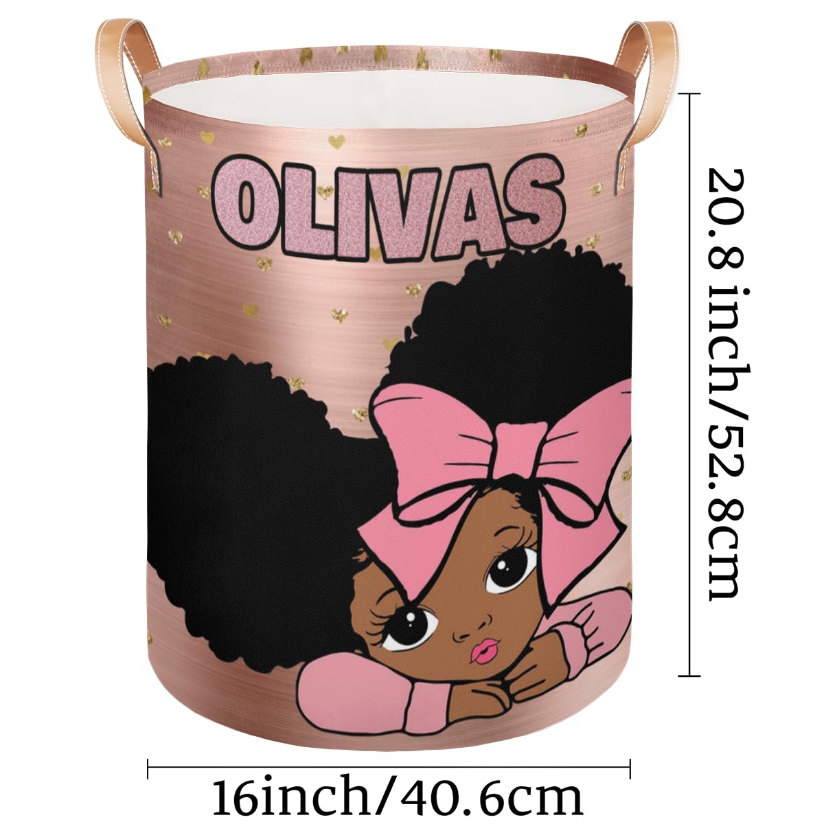 Personalized Laundry Basket, Custom Gift Laundry Hamper, Collapsible Nursery Waterproof Laundry Baskets, Dirty Clothes Toy Hamper with Handles Glittery Rose Gold Princess