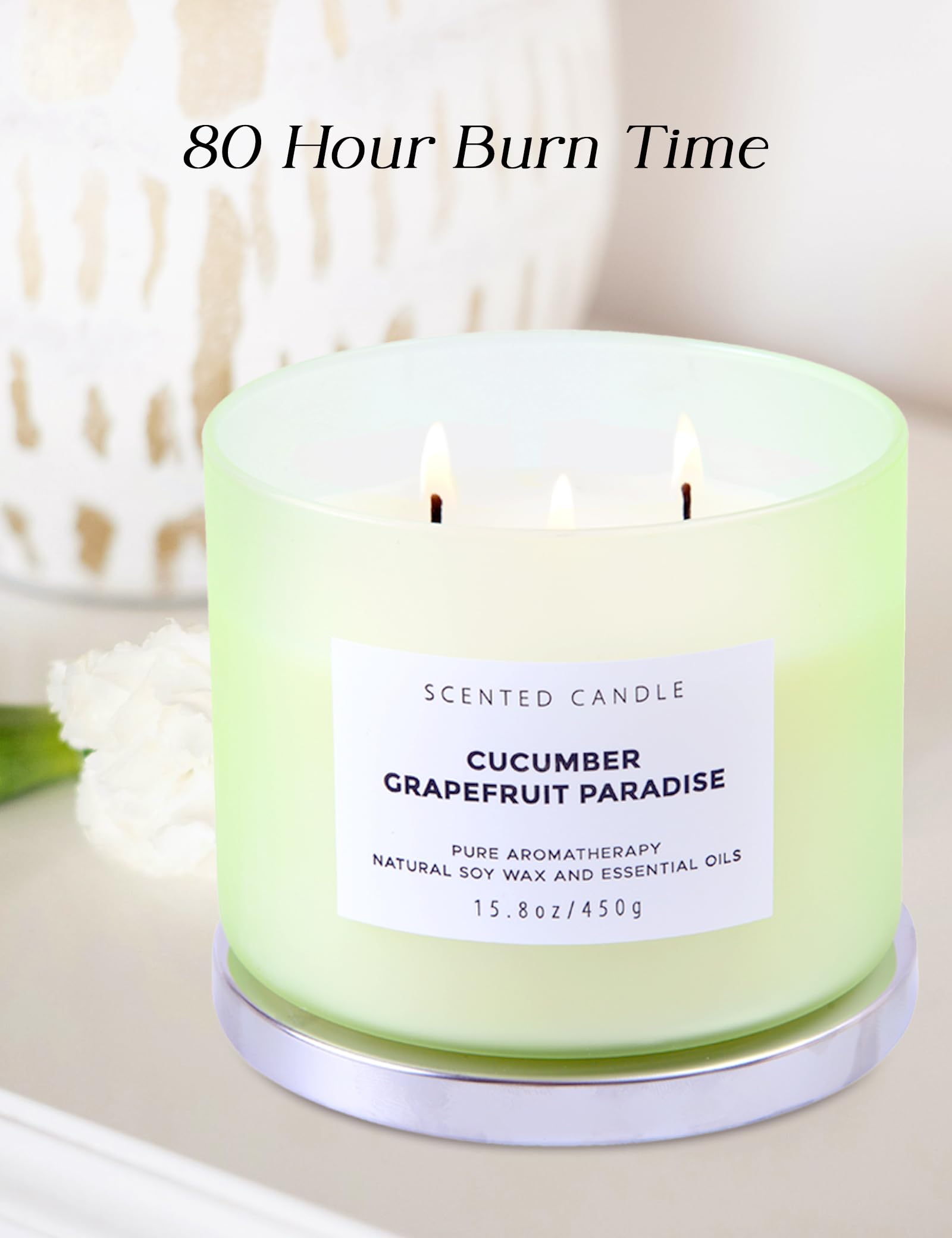 Cucumber Grapefruit Paradise Large Candle - 3 Wick Candle - Highly Scented Candle for Home 15.8 Oz - Natural Soy Candle Long Lasting, Clean Burn - Aromatherapy Stress Relief Candle for Men & Women