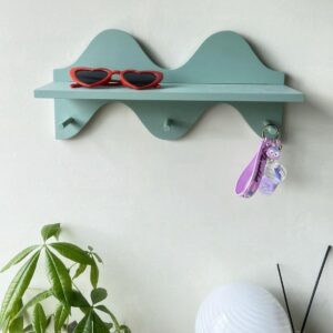 cozifycasa Floating Shelves for Wall Shelf with Hooks Key Holder Purse Rack Hanger Wood Small Cute Shelf for Bathroom Bedroom Game Room (sage Green)