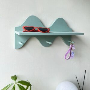 cozifycasa Floating Shelves for Wall Shelf with Hooks Key Holder Purse Rack Hanger Wood Small Cute Shelf for Bathroom Bedroom Game Room (sage Green)