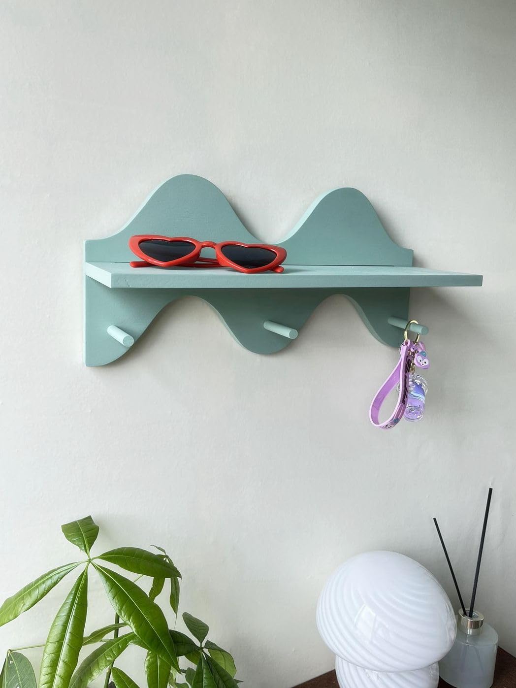 cozifycasa Floating Shelves for Wall Shelf with Hooks Key Holder Purse Rack Hanger Wood Small Cute Shelf for Bathroom Bedroom Game Room (sage Green)