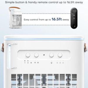 TEMEIKE 4-IN-1 Personal Air Conditioner w/Remote, 2 Ice Packs, 1200ML Tank, 7H Timer for Smart Auto-Off,2 Cool Mist,3-Speed Small Portable Air Conditioner, 7-LED Light Evaporative Air Cooler for Room