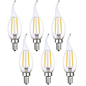 sunaiony 25 watt equivalent led candelabra bulbs warm white 2700k led chandelier bulb, e12 bulb 2w ca type led decorative candelabra base bulb, 6 pack