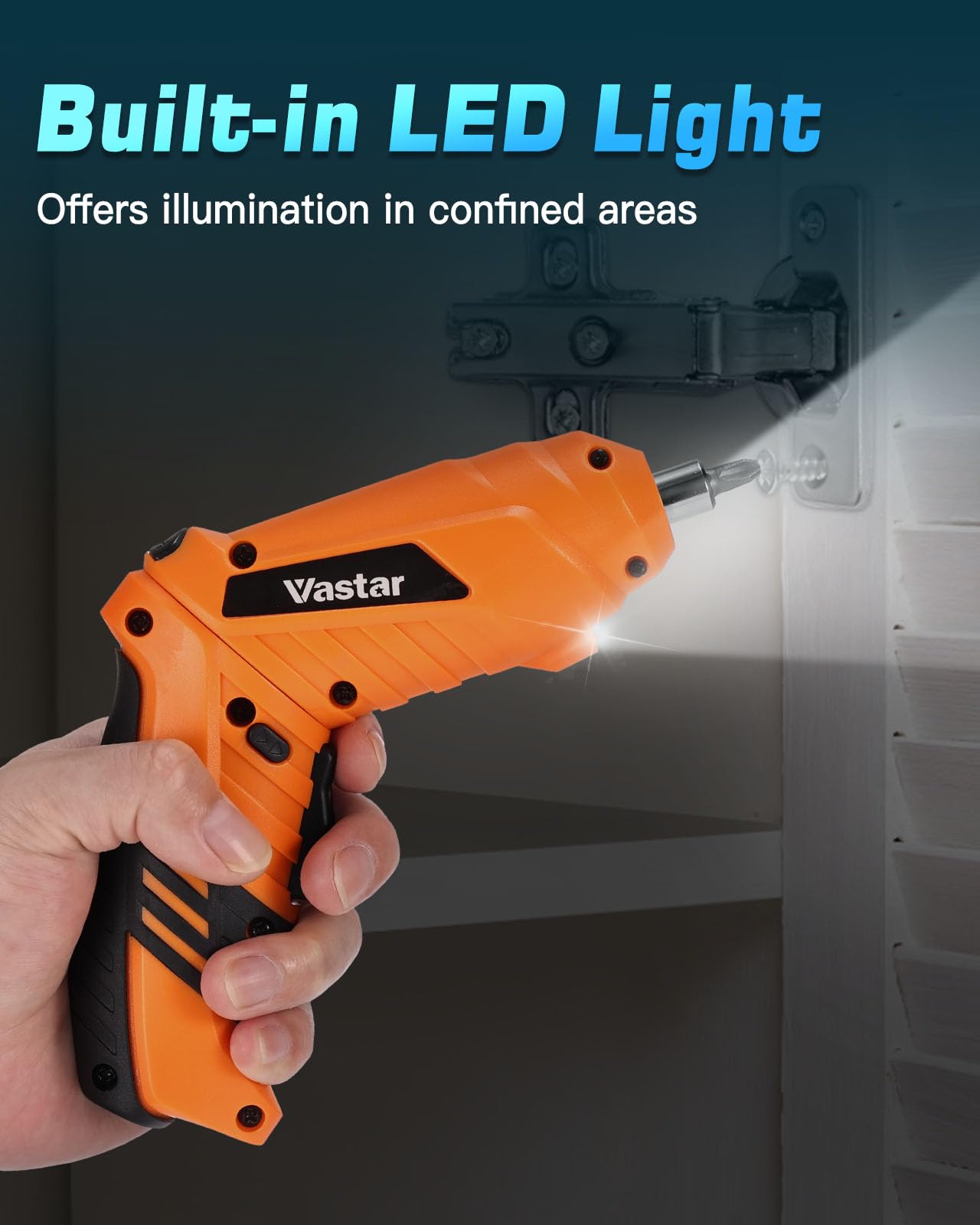 Vastar Cordless Electric Screwdriver Set, 48Pcs 3.7V Rechargeable Screwdriver Kit, Dual Position Handle, Battery Indicator, Flexible Shaft, LED Light