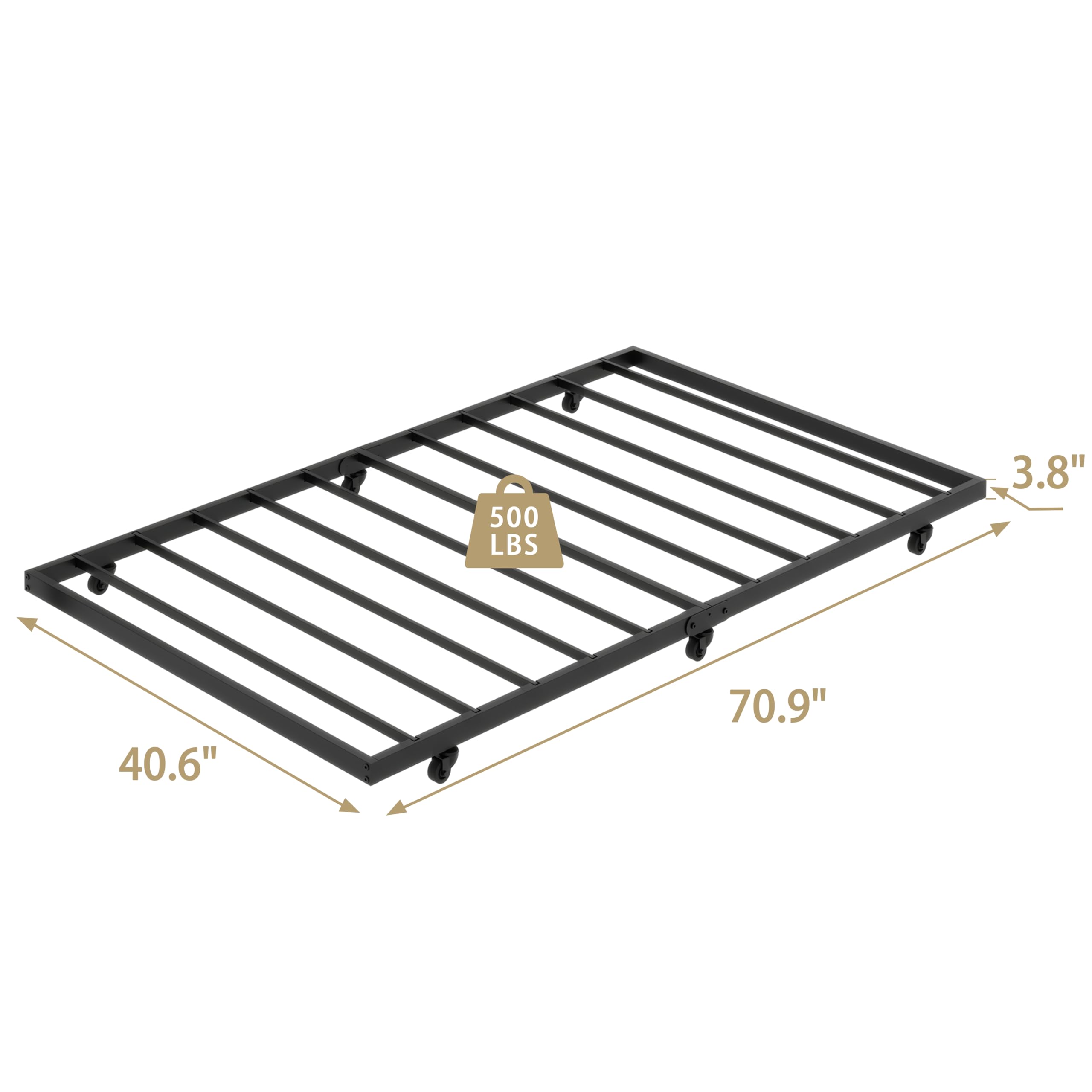 Twin-Trundle-Bed-Frame - Roll Out with Lockable Wheels,Heavy Duty Metal Steel Frame,Easy to Assemble(Black)