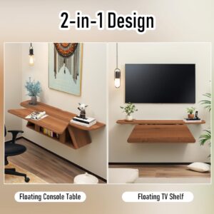 Pmnianhua Floating Console Table,47'' Wall Mounted Entryway Table,Floating Console Shelf for Entryway Hallway,Foyer,Under TV(Walnut)