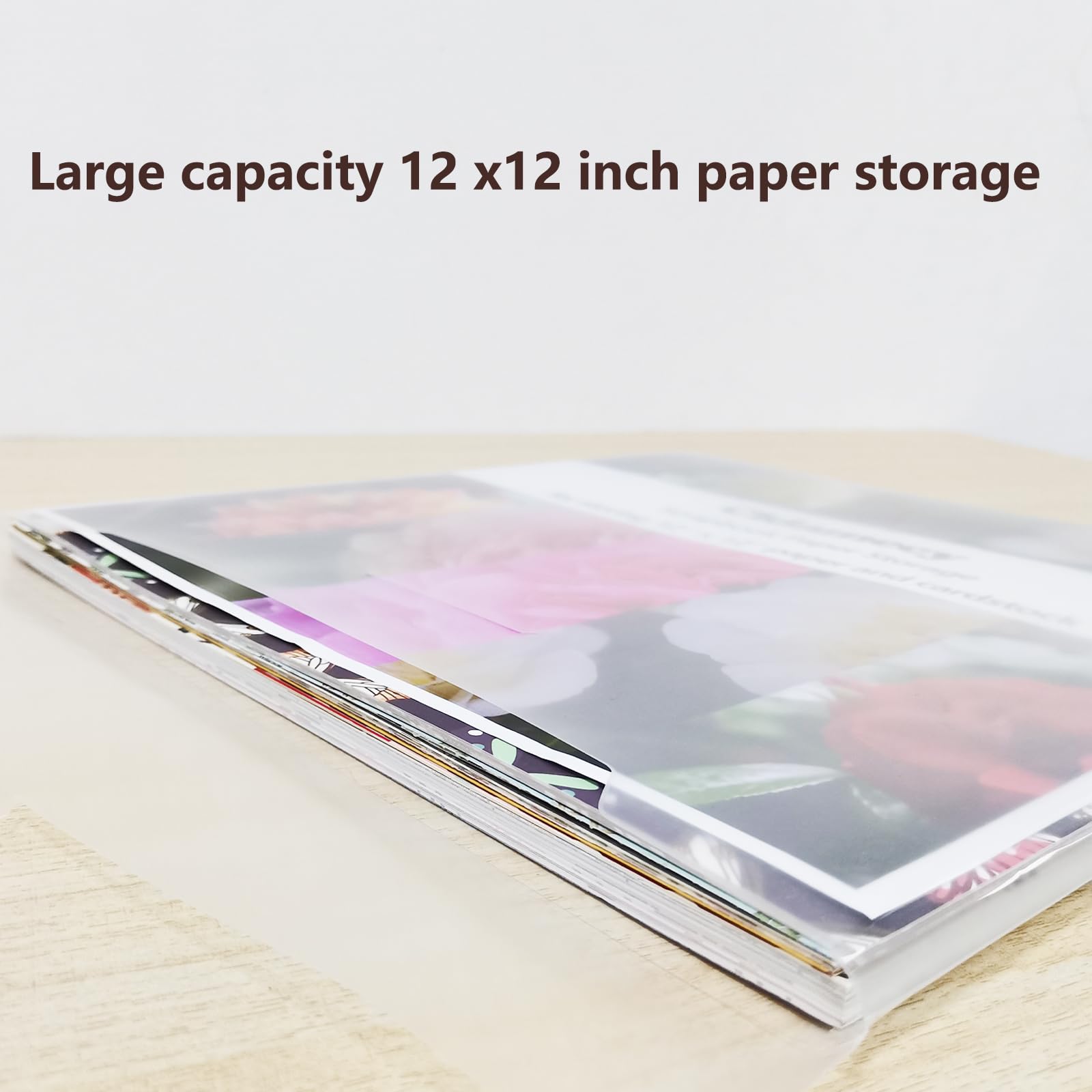 Cldamecy 12 Pieces Transparent Scrapbook Organizer Envelopes Storage Pockets Sleeves for Storing 12 x 12 inch Paper,Cardstock,Vinyl Scraps with 60 pcs Label Stickers