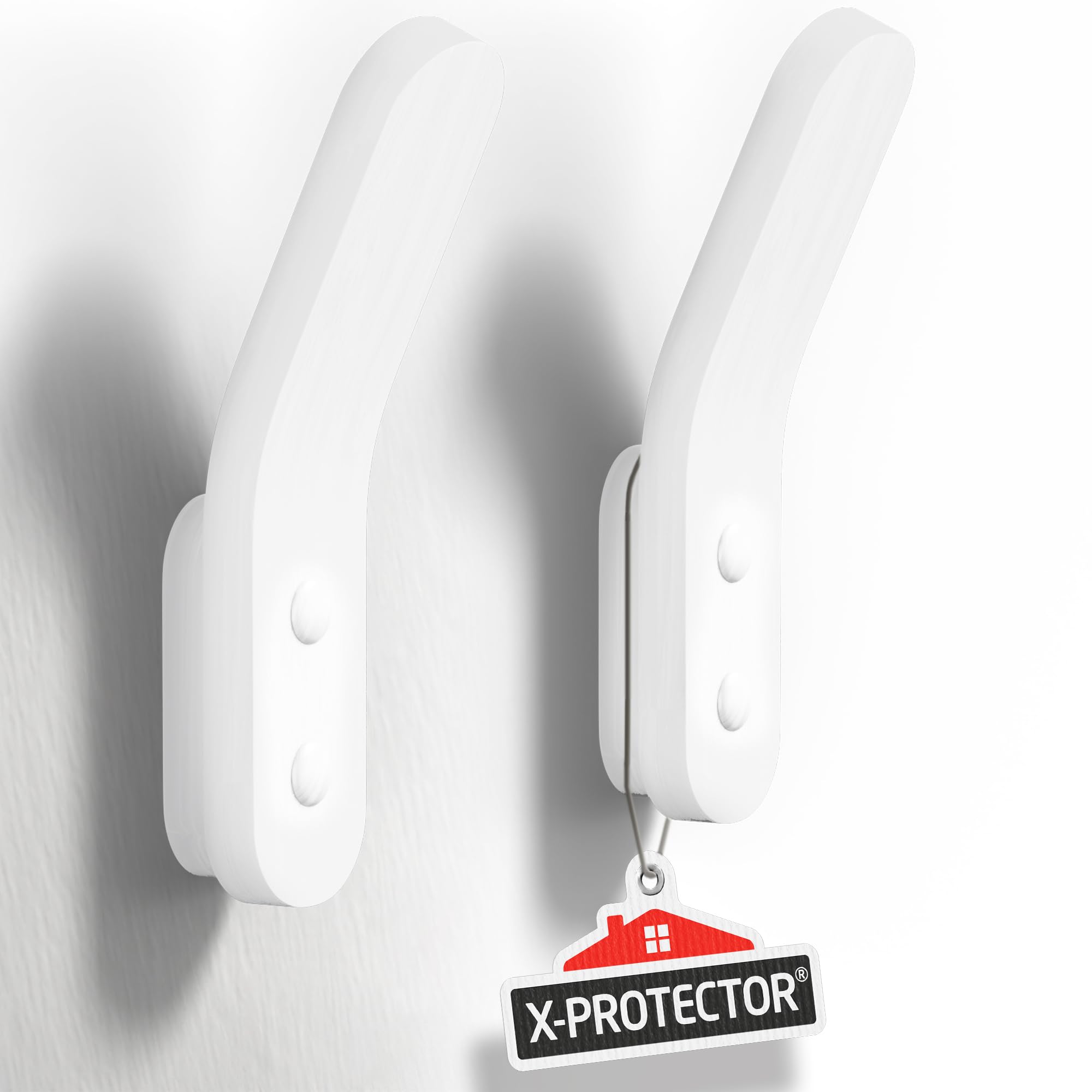 X-Protector Coat Hooks - 2 pcs Set, White - Mango Wood Wall Hooks for All Purposes - Unique Coat Hooks Wall Mount - Premium Decorative Wall Hooks - Heavy-Duty Closet Hooks Wall Mount for Any Clothes!