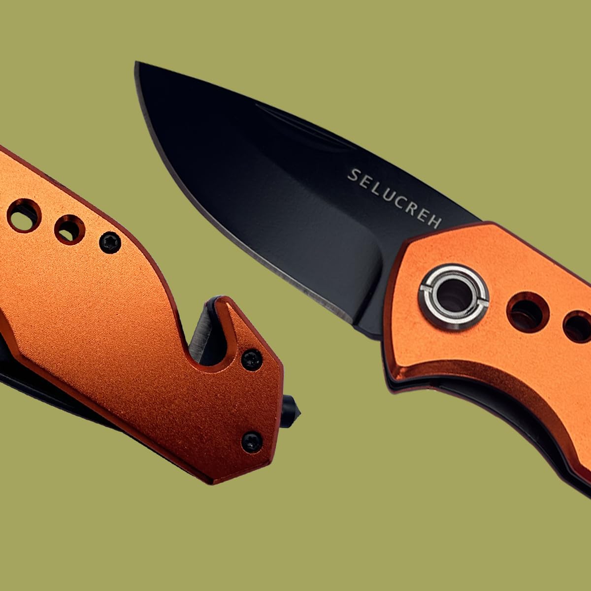 SELUCREH Pocket Knife for Men, Folding Knives with Seat belt Cutter,Glass Breaker, Household, Workshop，Pocket Clip for Men,Sharp Camping Survival Hiking，（Orange）