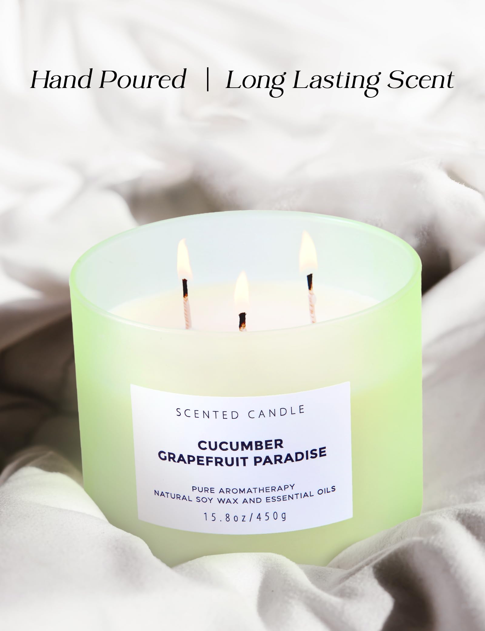 Cucumber Grapefruit Paradise Large Candle - 3 Wick Candle - Highly Scented Candle for Home 15.8 Oz - Natural Soy Candle Long Lasting, Clean Burn - Aromatherapy Stress Relief Candle for Men & Women