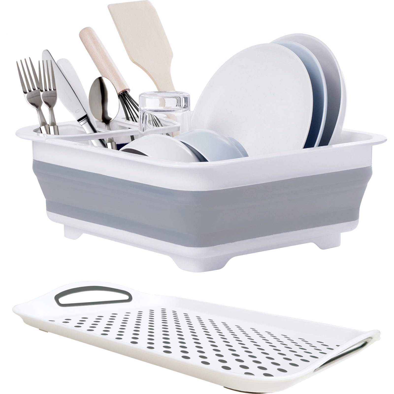 newox Collapsible Dish Drying Rack with Drainboard for Drying Dishes-Collapsible Portable Dinnerware -Organizer for Kitchen RV Campers Counter