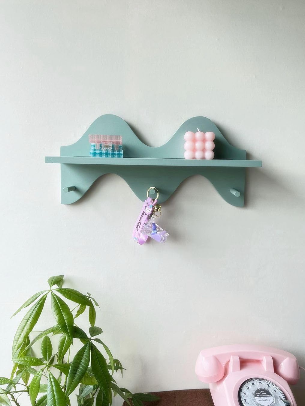 cozifycasa Floating Shelves for Wall Shelf with Hooks Key Holder Purse Rack Hanger Wood Small Cute Shelf for Bathroom Bedroom Game Room (sage Green)