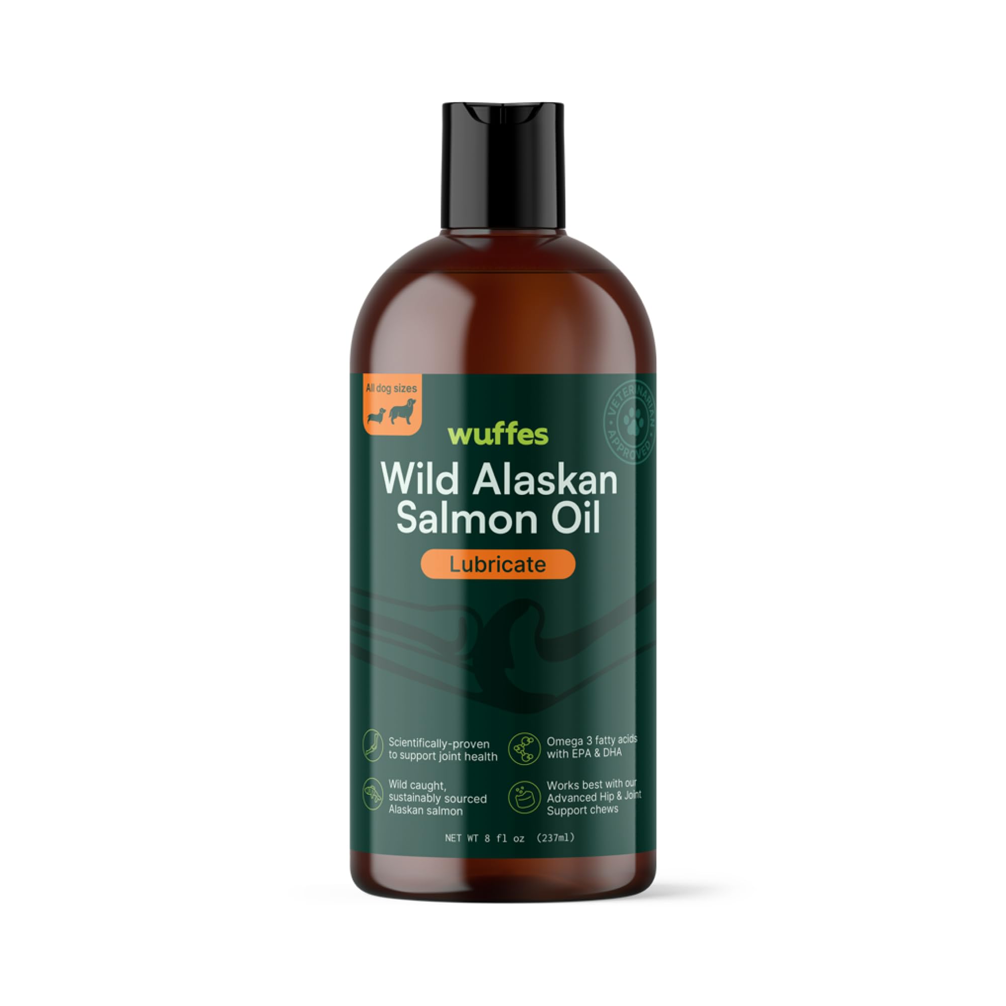 Wuffes Wild Alaskan Salmon Oil for Dogs - Natural EPA & DHA Fatty Acids and Omega 3 for Canines, Healthy Skin and Coat, Joint Support, Reduced Allergic Response - 100% Pure Fish Oil for Pets - 16 Oz