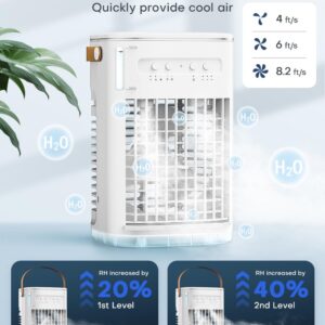 TEMEIKE 4-IN-1 Personal Air Conditioner w/Remote, 2 Ice Packs, 1200ML Tank, 7H Timer for Smart Auto-Off,2 Cool Mist,3-Speed Small Portable Air Conditioner, 7-LED Light Evaporative Air Cooler for Room