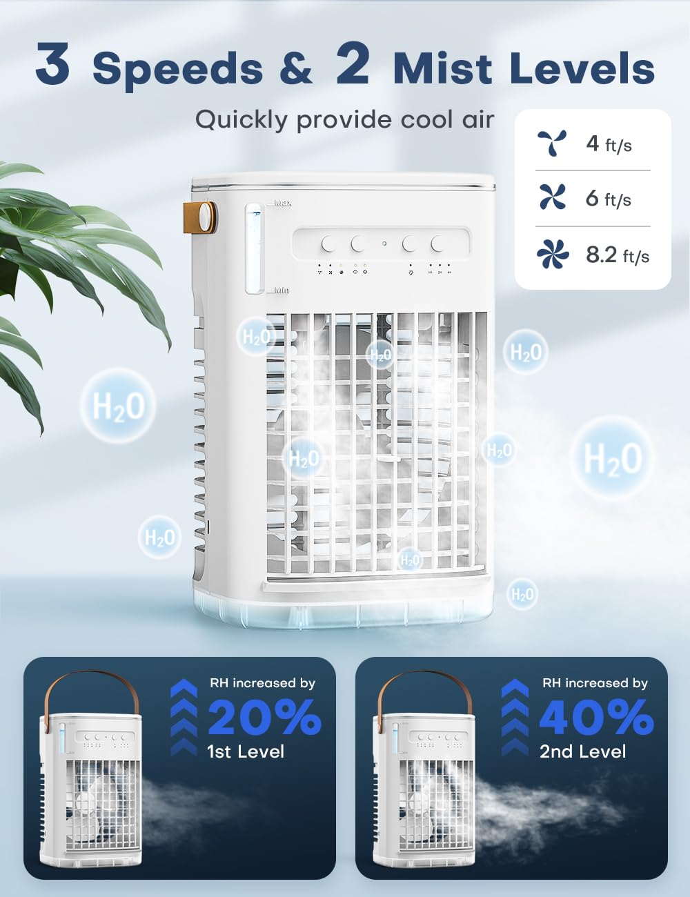 TEMEIKE 4-IN-1 Personal Air Conditioner w/Remote, 2 Ice Packs, 1200ML Tank, 7H Timer for Smart Auto-Off,2 Cool Mist,3-Speed Small Portable Air Conditioner, 7-LED Light Evaporative Air Cooler for Room