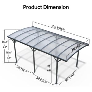 Real Relax Carport 10 x 19 ft Heavy Duty Metal, Outdoor Aluminum Arch-Roof Canopy with Polycarbonate Panel for Cars, Boats & Ideal Shelter, Grey