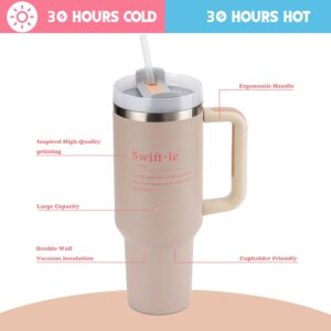 QueenL Singer 40 Oz Tumbler with Handle and Straw - Insulated Stainless Water Bottle Fits in Car Cup Holder - Double Walled Water Bottles with Lid - Great gift for women & teens, Large, Rose Quartz