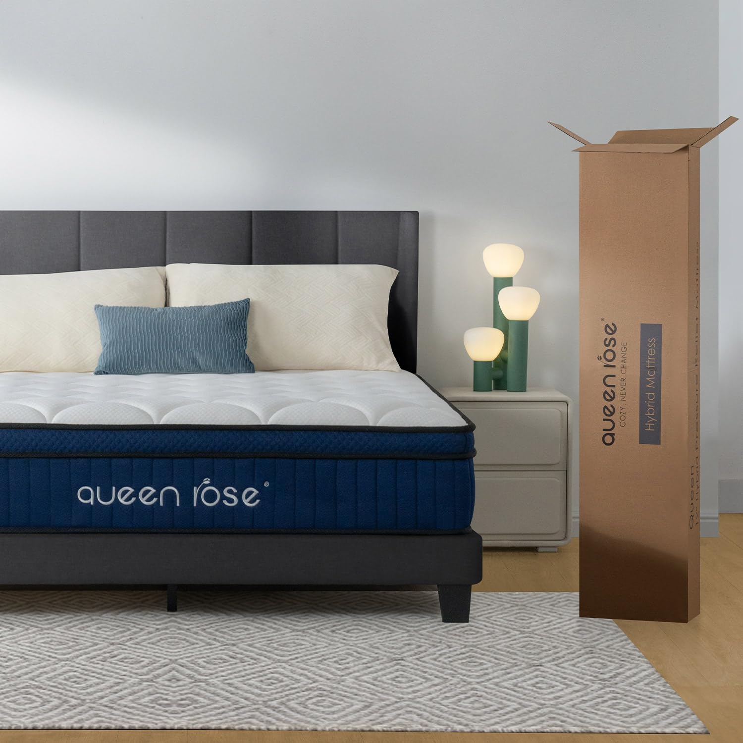 QUEEN ROSE Twin Size 12inch Mattress Bed in a Box, Pillow Top Gel Memory Foam Mattress for Kids, Hybrid Mattress with Individually Wrapped Pocket Coils Innerspring