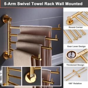 Swivel Gold Bathroom Towel Holder,Swing Out Towel Racks for Bathroom Kitchen,Wall Mount Drying Racks for Laundry,Rustproof Solid Aluminium Towel Hanger Storage Organizer Space Saving Towel Rails (Col