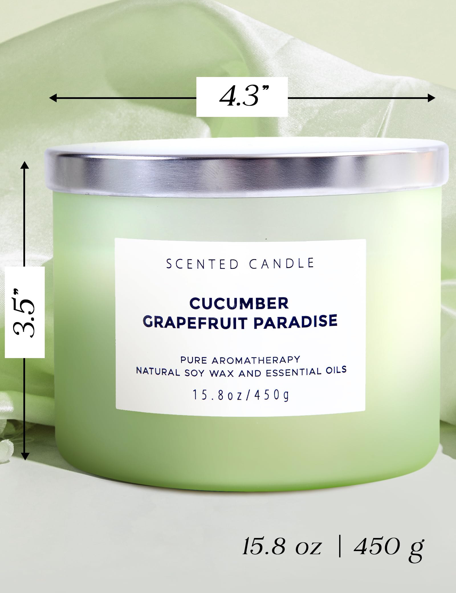 Cucumber Grapefruit Paradise Large Candle - 3 Wick Candle - Highly Scented Candle for Home 15.8 Oz - Natural Soy Candle Long Lasting, Clean Burn - Aromatherapy Stress Relief Candle for Men & Women