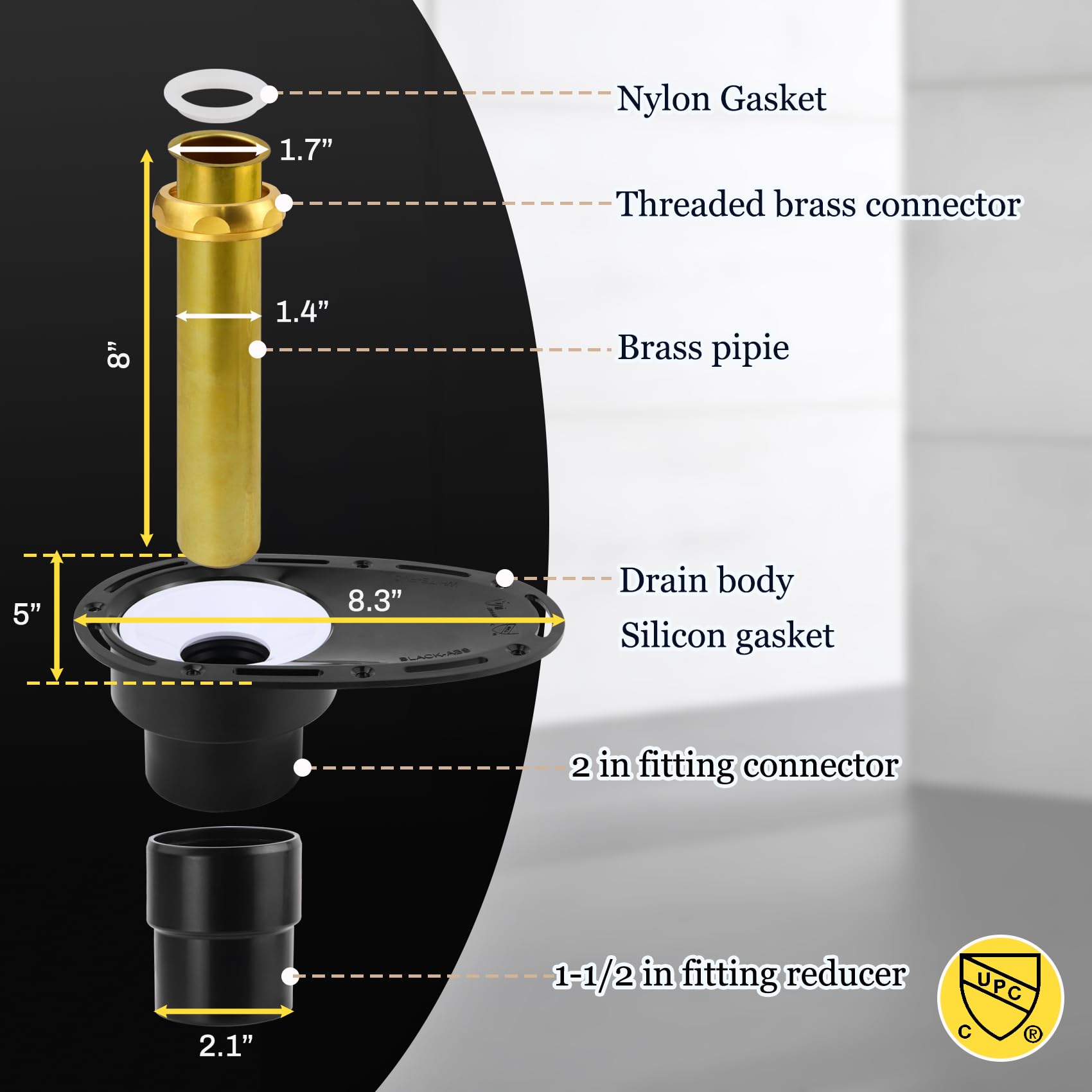 Dooeant Freestanding Bathtub Drain Rough-in Kit, Freestanding Tub Drain Kit for Freestanding Bathtu, with ABS Pipe and Brass Pipe, with CUPC Certification