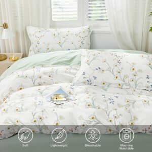 SAPHREAS Floral Duvet Cover Set Queen Size 3pcs White Fresh Magnolia Flower Botanical Bedding Comforter Cover Set 100% Cotton 1 Quilt Cover 90"x90" 2 Pillow Shams(No Comforter)